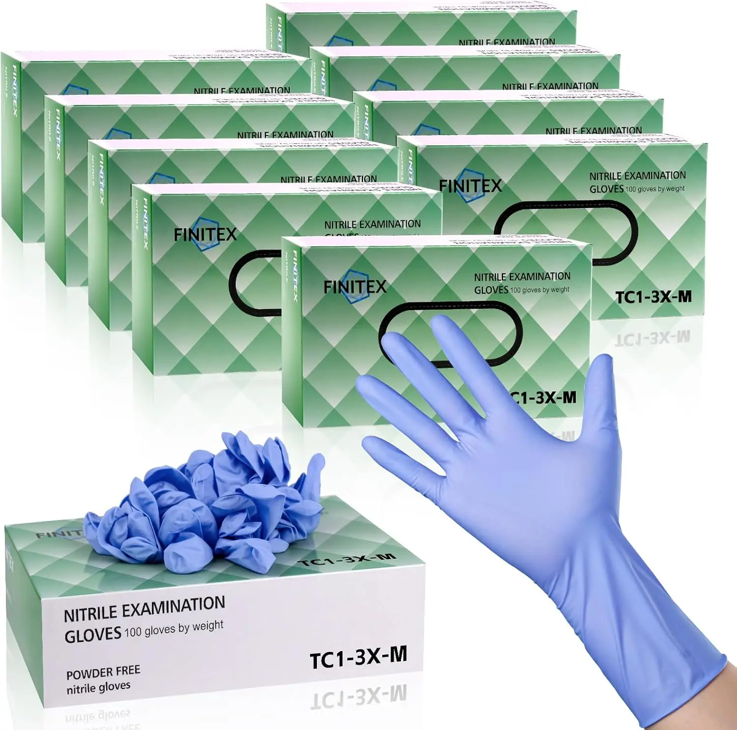 

Nitrile Disposable Medical Exam Gloves - Latex-Free, Ice Blue, 3.2 mil Thick for Cleaning and Food Handling