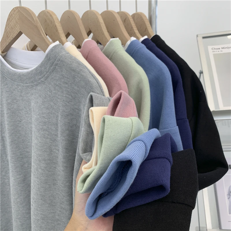 CALYMIX Bean Green Fleece Fake Two Piece Sweatshirt Thin Round Neck Pullover Hoodie For Women's Autumn Loose Casual Layered Top