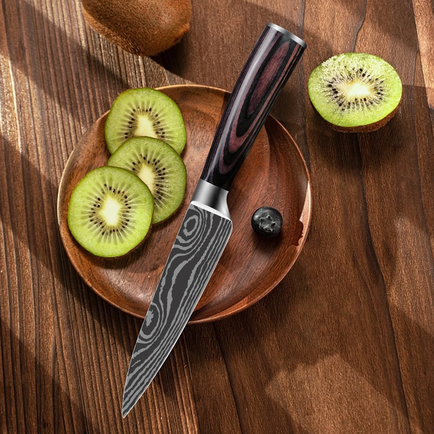3pcs Kitchen Knife Set Laser Damascus Stainless Steel 7CR17 440C Japanese Santoku Chef Cleaver Slicing Utility Cooking Knive