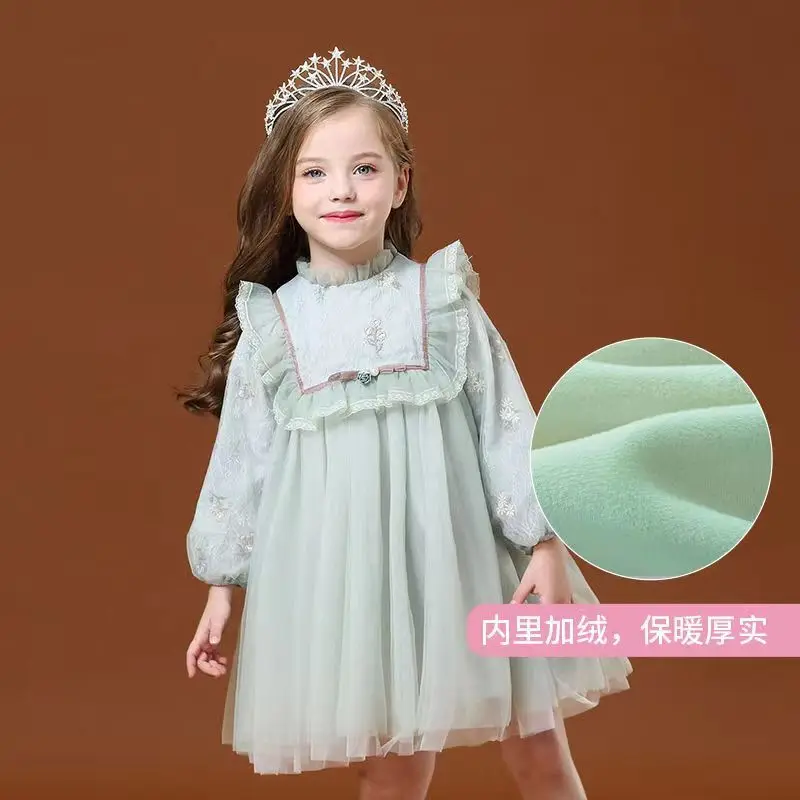 

Spring Autumn Baby Spain Girls Ball Gown Sweet Gauze Dress Floral Long Sleeve Baby Kids Party Ball Wedding Princess Girls Clothe