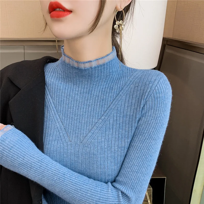 

Faionable Chunky Knit f High Ne Sweater Women's Base Layer irt Sli Trendy Top for Autumn Winter Season