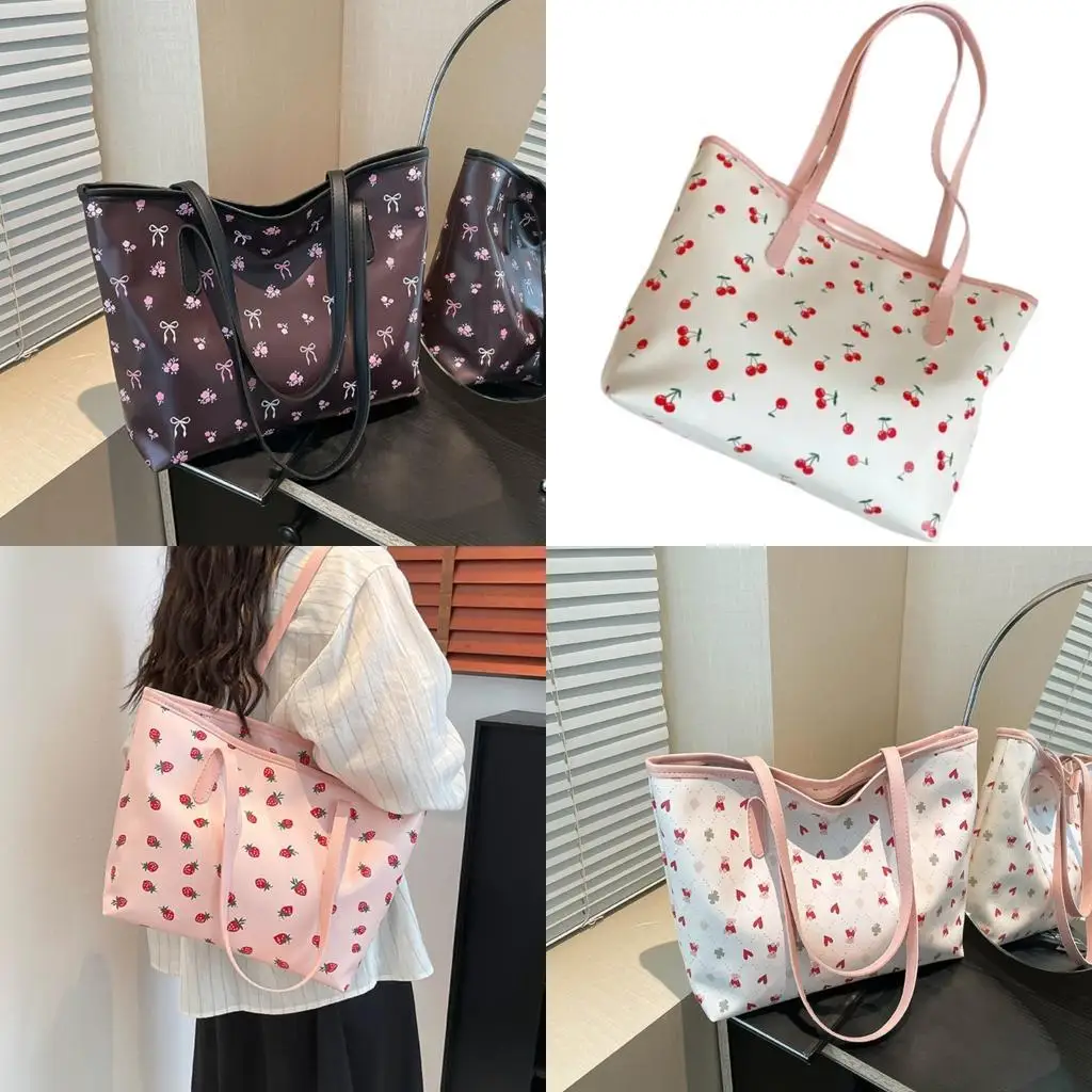 

D46D Stylish Handbag with Bows Design PU Leather Elegant Aesthetic Purse Shoulder Bag for College Girls and Everyday Use