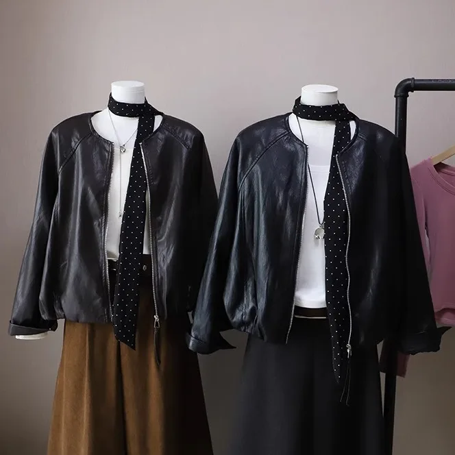 بارد ort جلد Jaet المرأة القهوة اللون الرجعية Sle دراجة نارية Jaet الخريف وصول جديد رقيقة بو معطف جلد ل Youn... #1