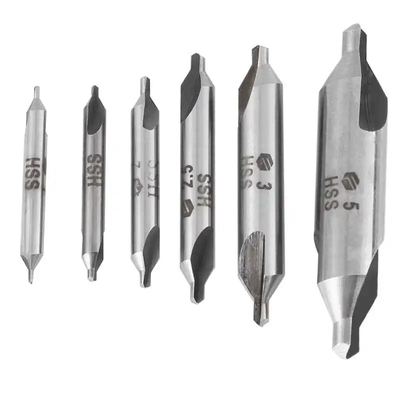 

6PCS 60 Degree HSS Center Drill Bits Set Double Ended Centering Drills 1 1.5 2 2.5 3 5mm