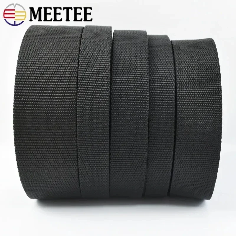 4Meters Meetee 20-50mm Nylon Webbing Tapes Balck 2mm Thick Backpack Strap Ribbons For Outdoor Garment Belt DIY Sewing Accessory