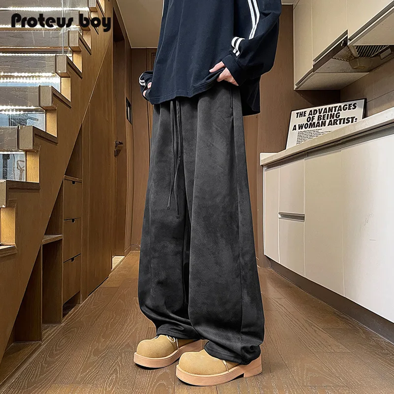 

ProteusBoy, прямые широкие брюки в американском стиле ретро с принтом тай-дай для занятий спортом на открытом воздухе, повседневные длинные брюки с завязками, 350, свободный крой Strai...