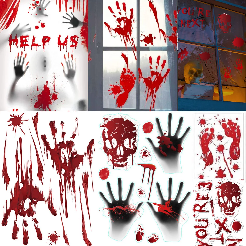 Halloween Decorations Halloween Window Clings Bloody Handprint Footprint Halloween Wall Decal Floor Clings Scary Window Stickers