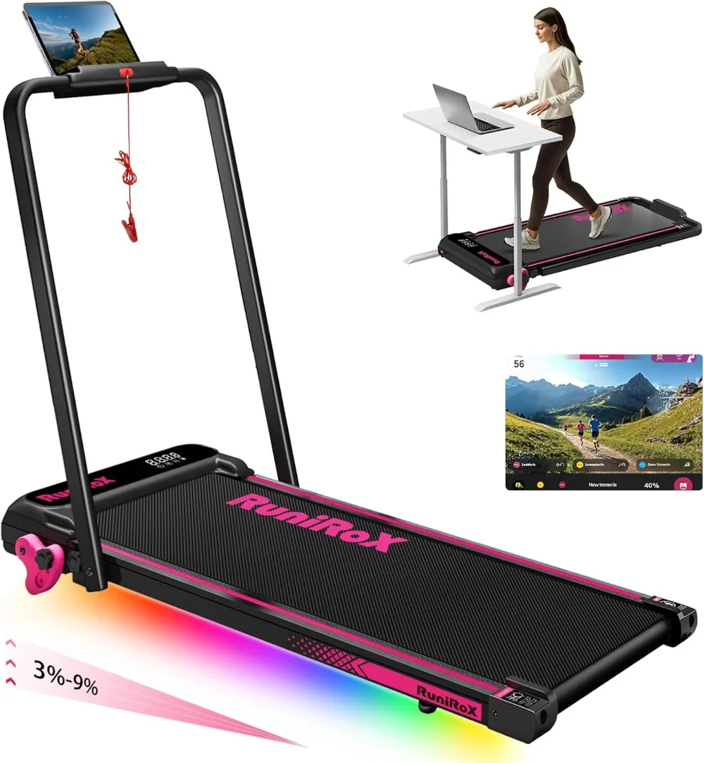 Walking Pad Treadmill with Incline and Lights, Desk Treadmill with Incline, 3 in 1 Portable Treadmill with LED Display and APP