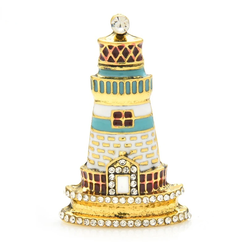 SKEDS moda esmalte diamantes de imitación faro torre broches joyería para mujeres aleación edificio Casual broche de fiesta alfileres regalo