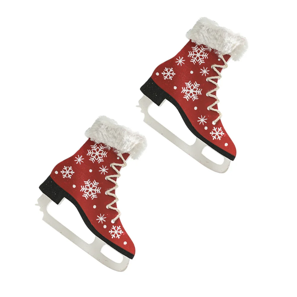 

2Pcs Skate-Shaped Wood Hanging Ornaments Xmas Party Decorations Holiday Festival Adornments Party Pendant Decorations