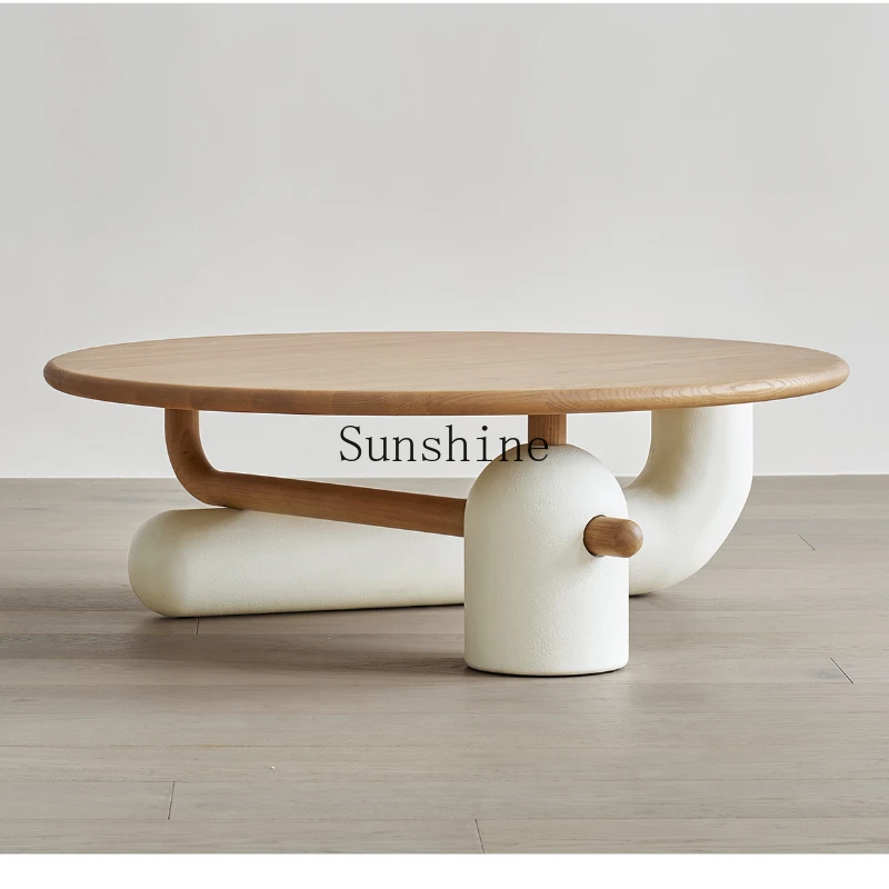 

Cream wind ash wood size round coffee table combination