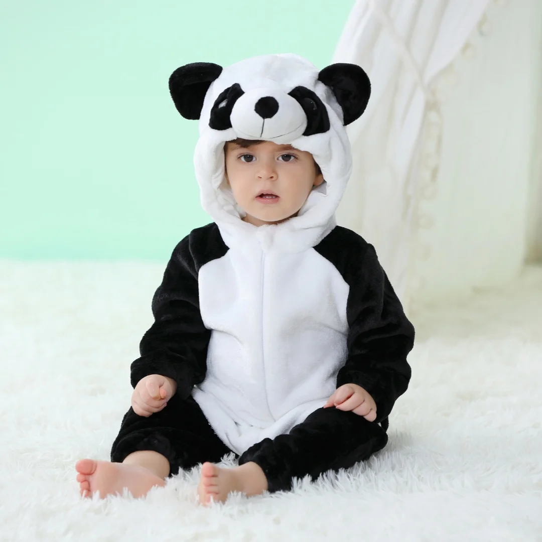 2024 Baby Unisex Romper Kigurumi Infant Cute Panda Cow Animal Onesies Jumpsuits Newborn Cartoon Pajamas For Kids Boys Christmas