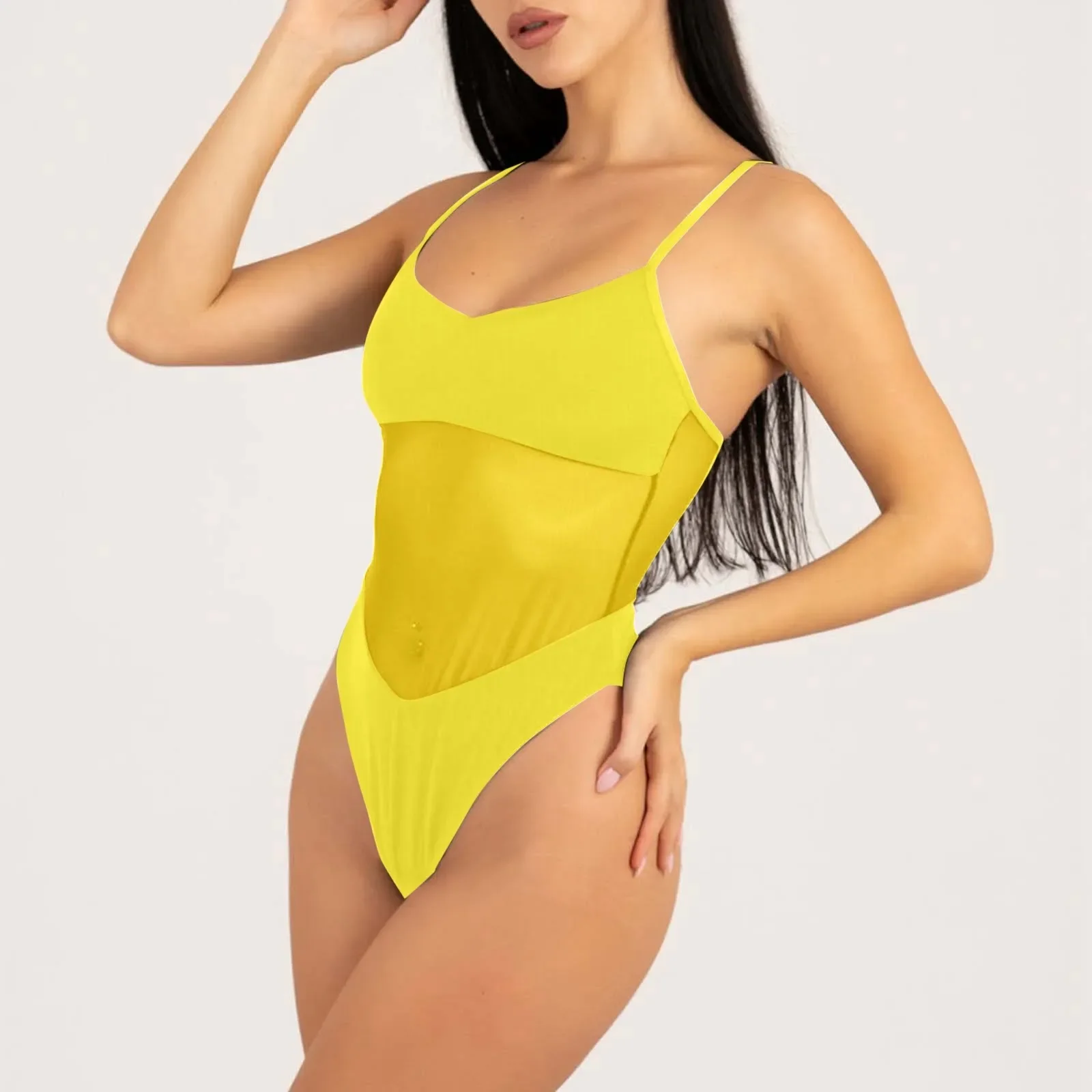 

Women's Sunbathing Beach Wear Mesh Transparent Spaghetti Strap Black Sexy Swimwear Skinny Backless Breathable One PC Monokini