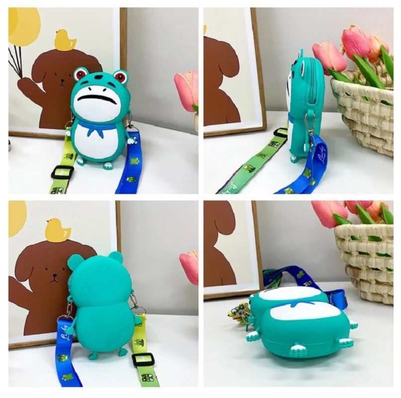 Children\'S Mini Crossbody Bag   Girl Funny Frog Bag  Shoulder Bag Cute Silicone Storage Bag Frog Coin Purse Casual Messenger Bag