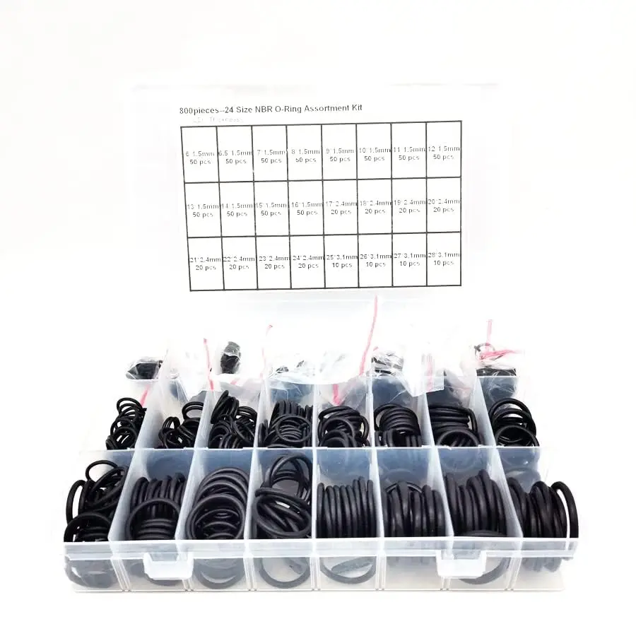 800Pcs Black Rubber O-Ring Assortment Set Gasket Seal Kit Washers 6-28mm 24 Size