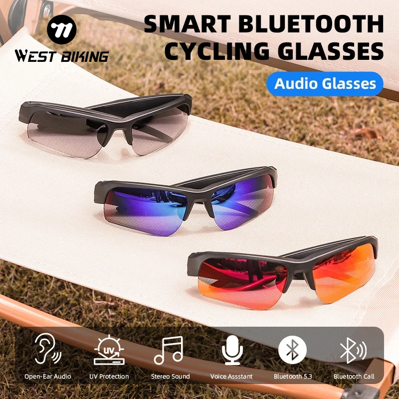 

WEST BIKING Smart Glasses Wireless Bluetooth 5.3 Sunglasses Headset Telephone Driving MP3 Riding Cycling Eyewear UV400 Goggles