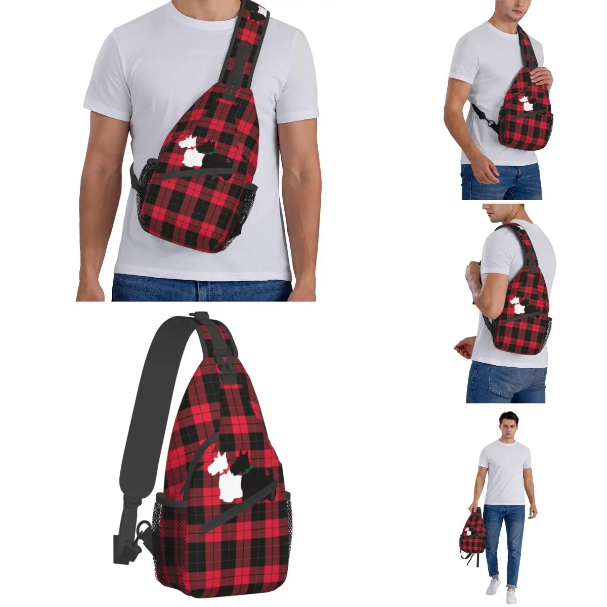 Scottie Dog-bandolera pequeña Vintage para hombre y mujer, bolso de hombro cruzado para el pecho, mochila para deportes al aire libre, mochilas de día, Terrier escocés