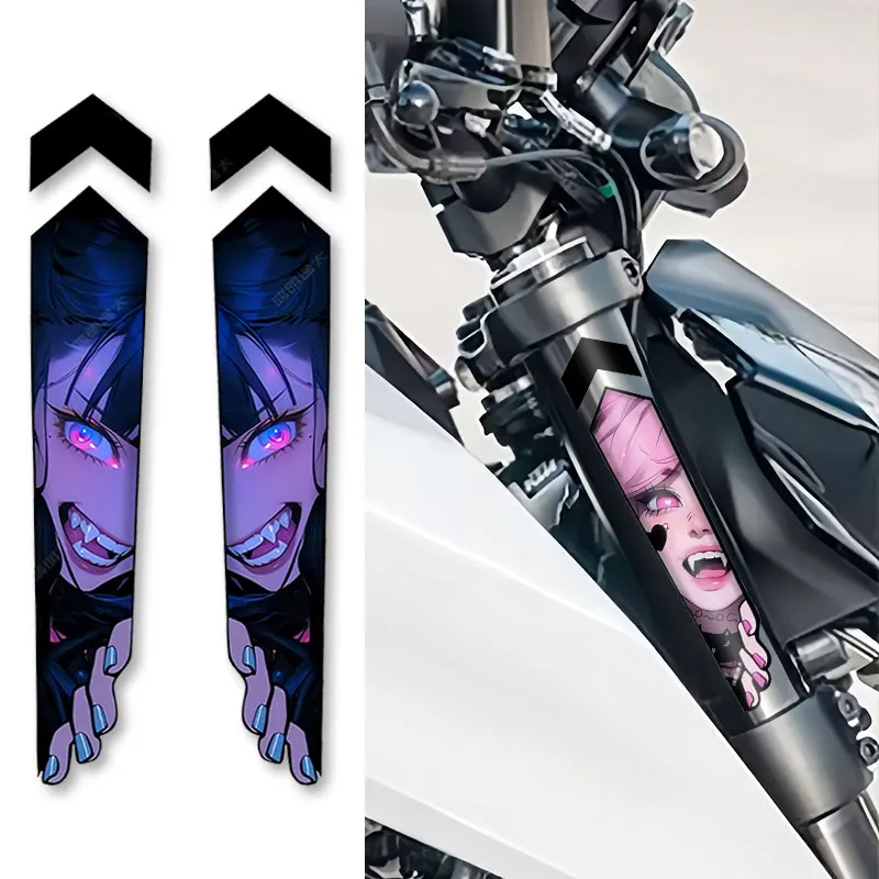 1 Par de Calcomanías de Vinilo Impermeables con Diseño de Chica Anime JDM para Decoración de la Suspensión Delantera de la Motocicleta