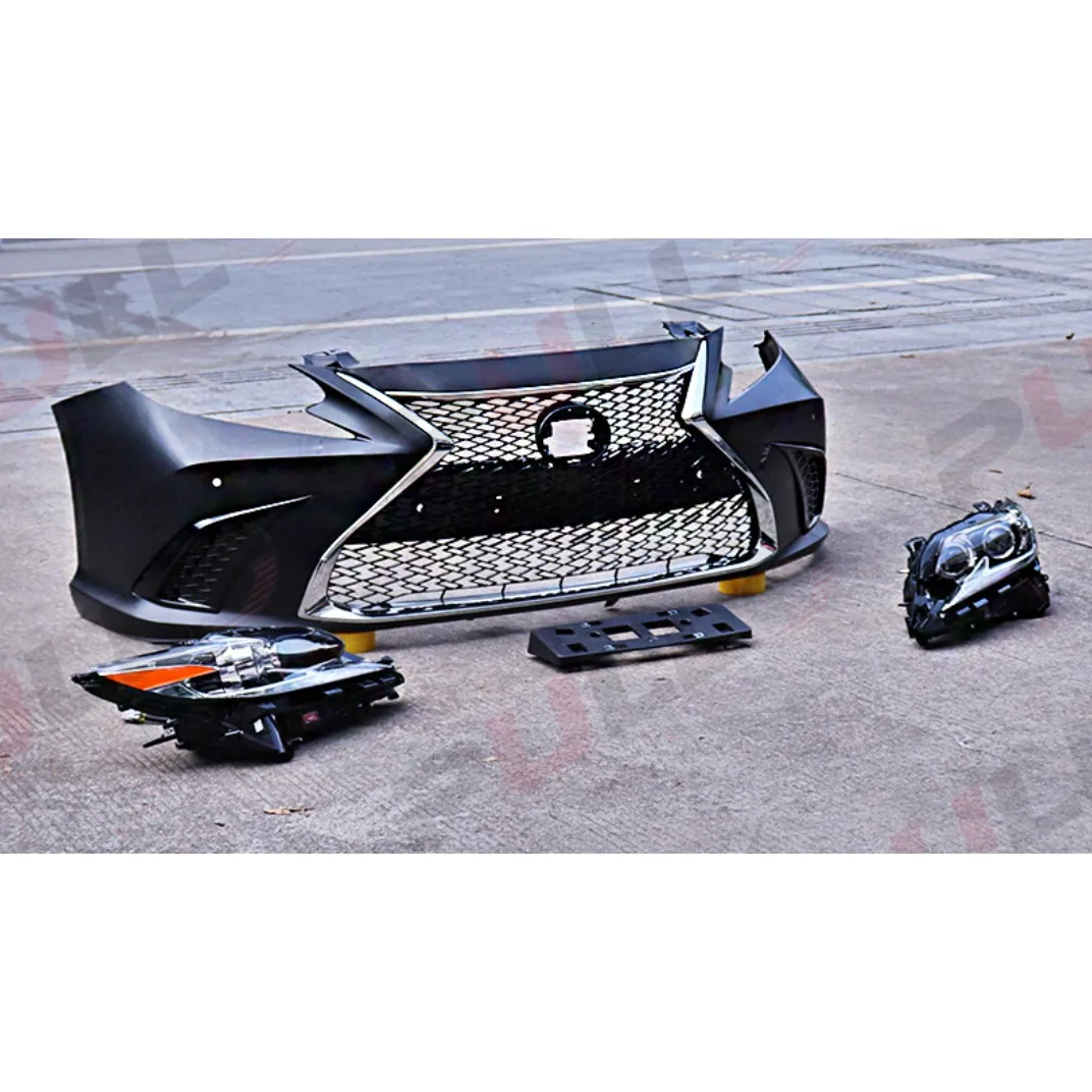 

Комплект кузова содержит передний бампер в сборе с решеткой и фарой для Lexus ES 2013-2017, обновление в стиле 2018.