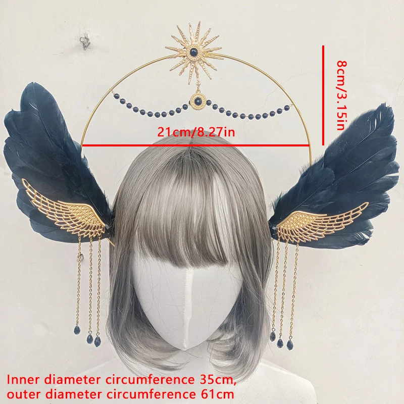 Ailes de plumes de Mary Halo Cosplay pour femmes, diadème de plumes d'ange Lolita, couronne d'Halloween, costume de cosplay, bande de sauna, accessoires pour cheveux KC