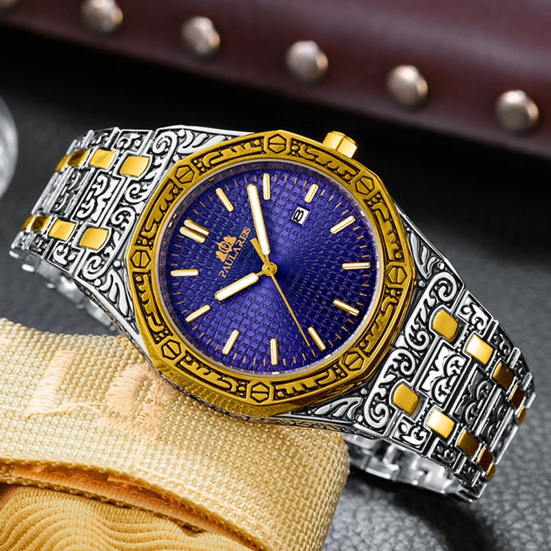 PAULAREIS P 2025 nuevos relojes calientes de moda para hombres reloj de acero inoxidable calendario de lujo reloj de pulsera de cuarzo reloj de hombre de negocios reloj