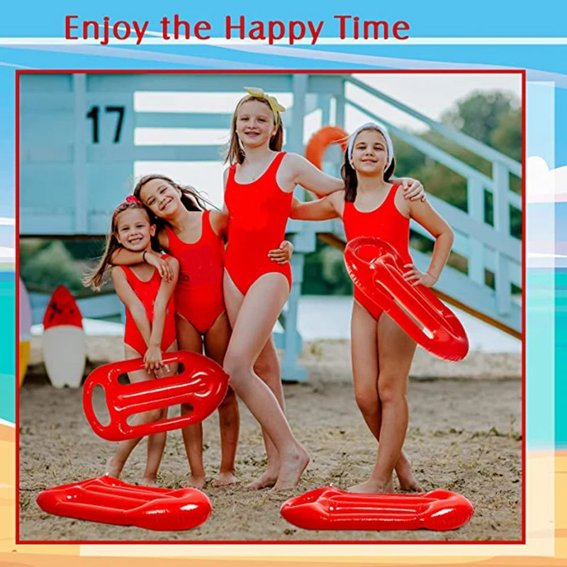 4 Pieces Children Practice Swimming Surfboard Red Inflatable Floating Board Blowing Toy