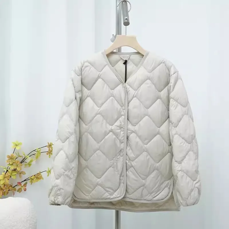 

Autumn Winter Women Short Bigsize Down Coat Warm Light Thin White Duck Down Jacket Female Single Breasted Puffer Parkas Outwear