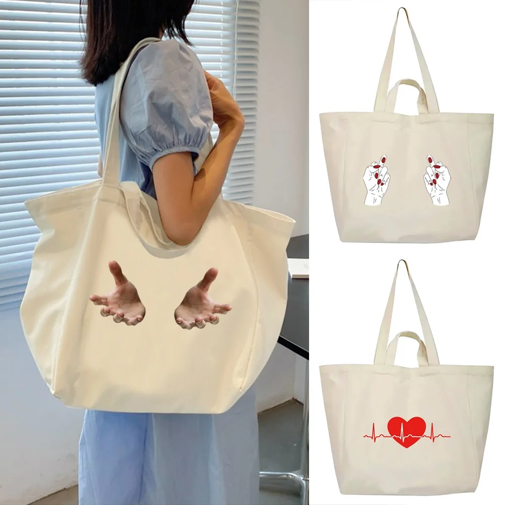 

Студенческая сумка на плечо с принтом на груди, сумки для покупок, большая вместительная минималистичная эстетичная большая сумка, повседневная универсальная сумка для хранения