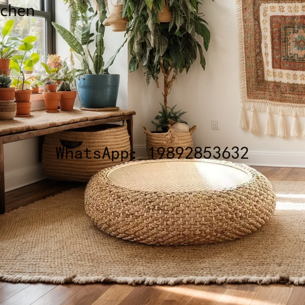 Rattan Woven Low Stool for Living Room, Round Seat Stool, Leisure Balcony Bay Window Ottoman