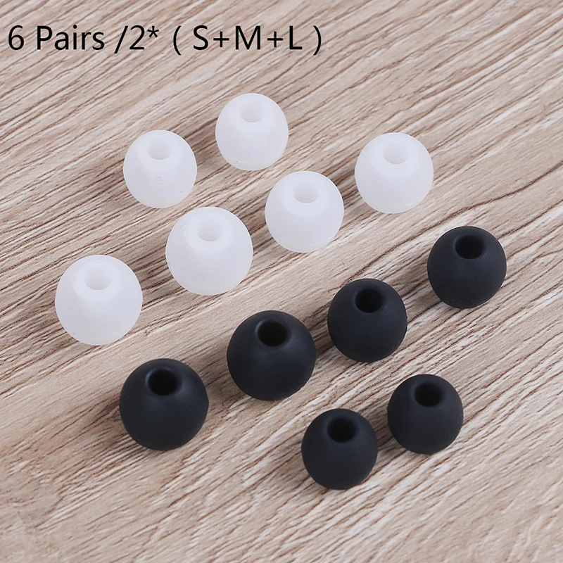 

6 Pairs/2*(S+M+L) Universal Soft Silicone Earbud Cover In-ear Earphone Parts Protector Earplug Headphone Sleeve Black/White