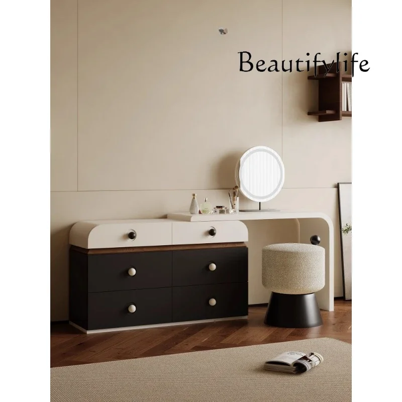 

French Retro Dresser Master Bedroom Minimalist Solid Wood High-End Designer Retractable Makeup Table