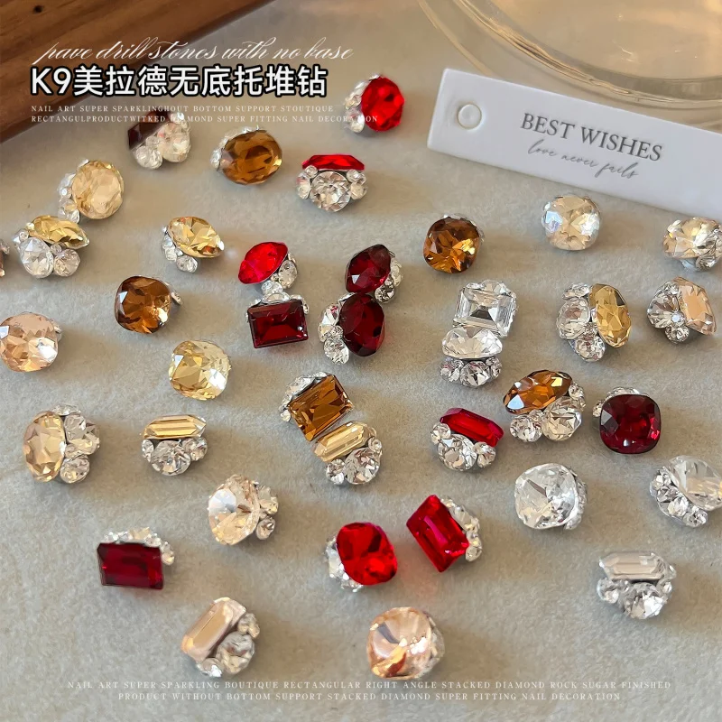 6PCS Super Shiny K9 Stacked Nail Diamond Balls New Maillard Fat Square Pigeon Egg Finished Nail Deco For Press On Nails DIY