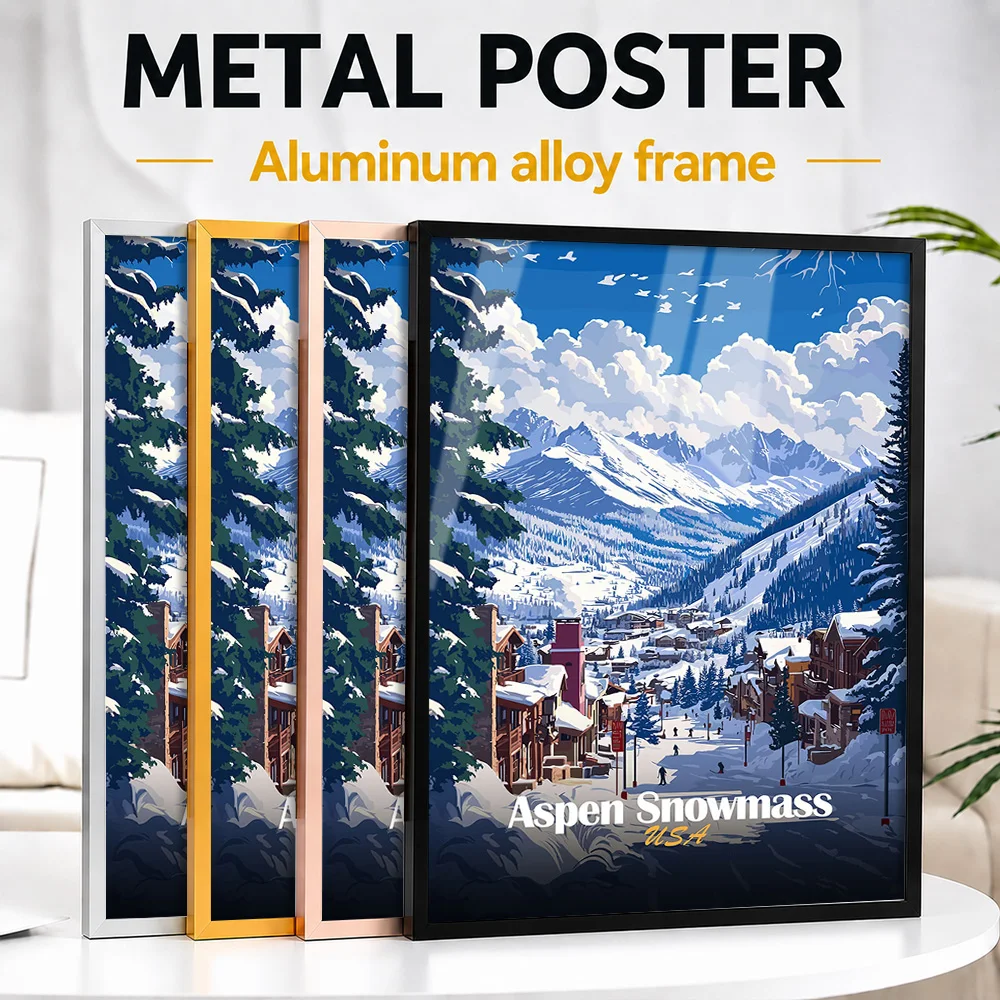 Aspen Snowmass Ski Resort Framed Metal Print Customized Photo Bold Snow Style Wall Art For Game Room Special Housewarming Gift