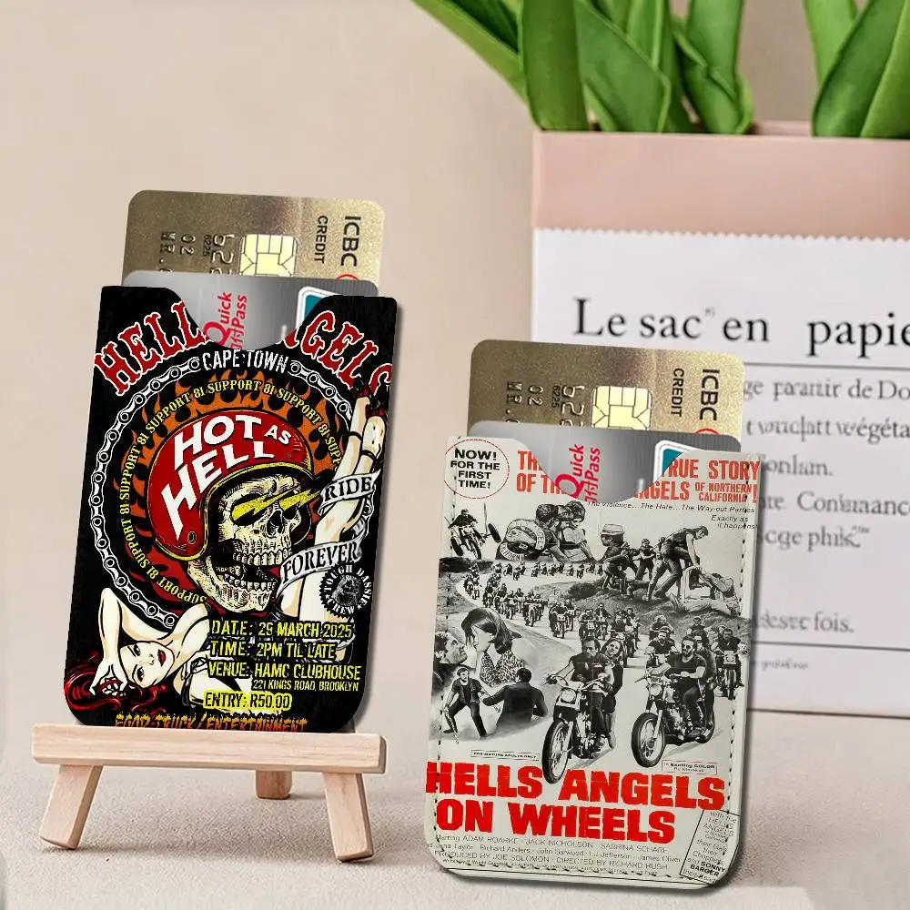 H-Hells A-Angels Moto Cool Men's Genuine Leather Mini Card Wallet, Ultra Thin Credit Portable Business Card & Transit Bus Card