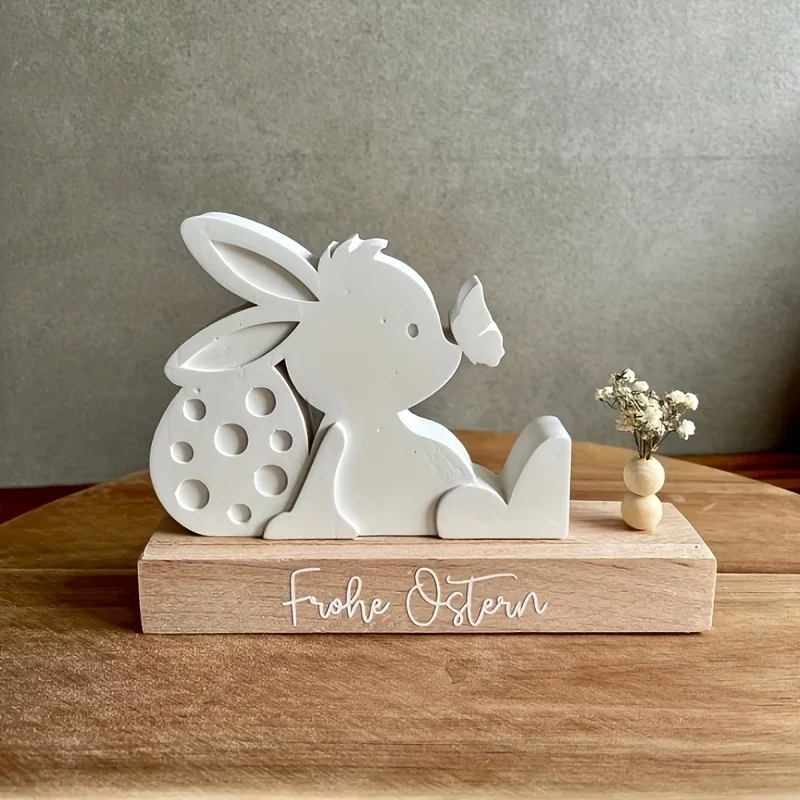 Rabbit Silicone Resin Mold with Polka Dot Bow & Flower Detail - Handcrafted Home Décor, Festive Holiday Gift, No Power Needed