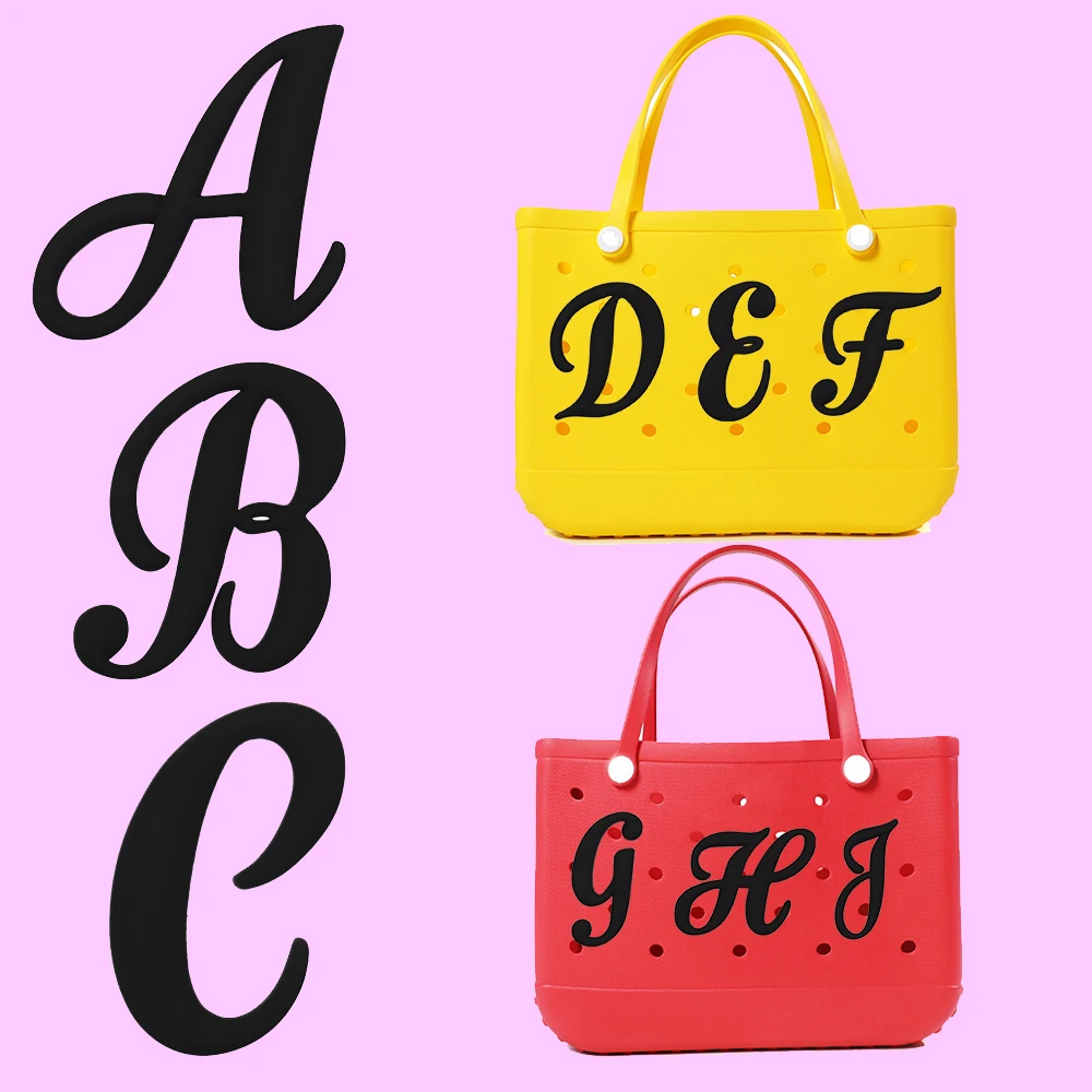 1PCS Black Bag Charms Latin Letter New Rubber Alphabet Bag Accessories Women Men Fashion Beach Tote Travel Handbag Decoration