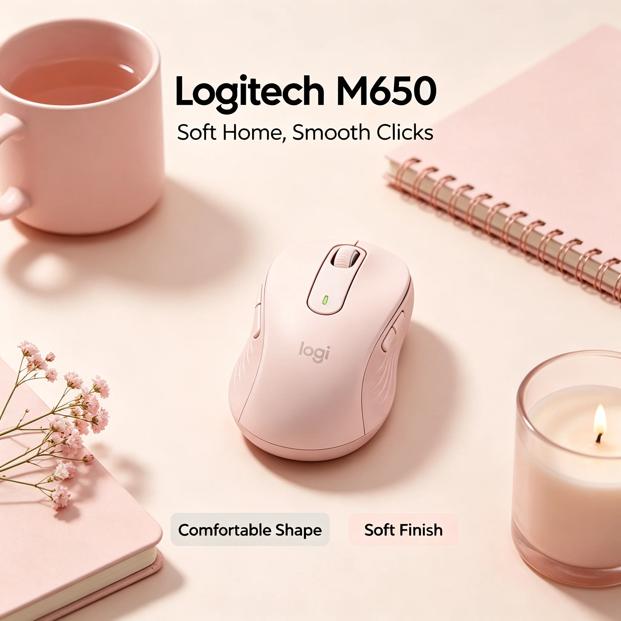 Logitech M650 Ergonomic Wireless Mouse Bluetooth Quiet Buttons Long Battery For Windows Mac Desktop PC