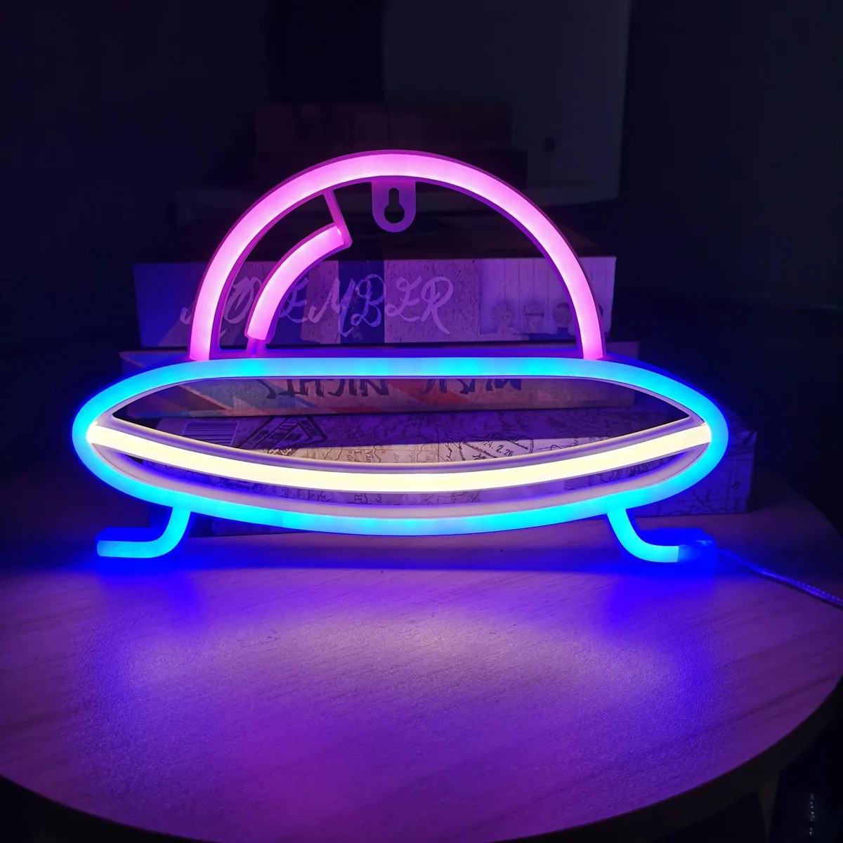 UFO Neon Sign Alien Spaceship LED Space Neon Signs for Wall Neon Light Up Sign for Kids Space Game Room Neon Wall Signs Decor