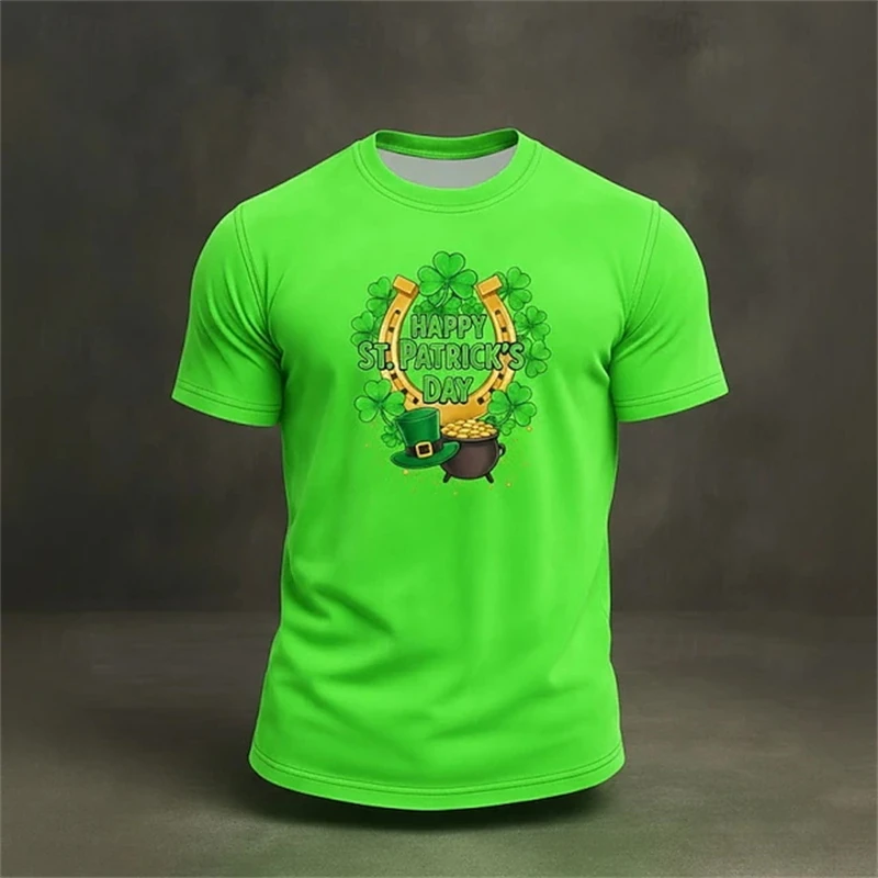 

St. Patrick Men's T Shirt Shamrock Lucky Irish Short Sleeve T Shirts 3D Print O-Neck Shirt Designer Casual Summer Spring Apparel