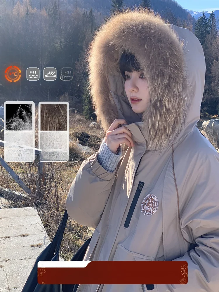 

Original Diamond ort Parka Coat 90% White Du down Windproof Waterproof aphene Women's Casual Sle Loose Fit Durable