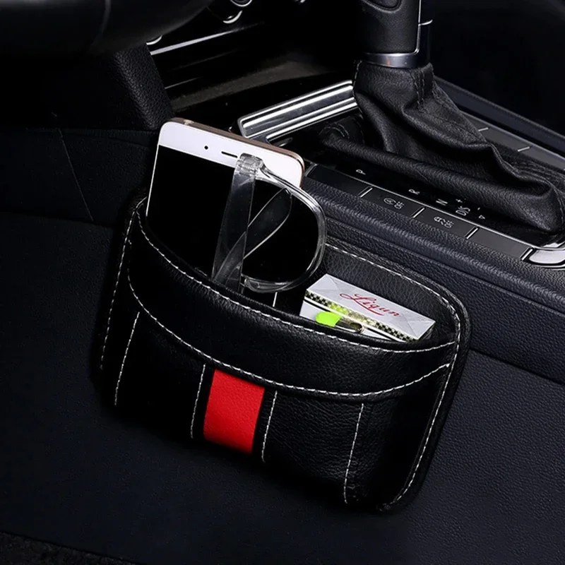 Universal Car Storage Box Multifunction PU Leather Protable Organizer Box Paste Type Debris Hanging Mobile Phone Storage Shelf