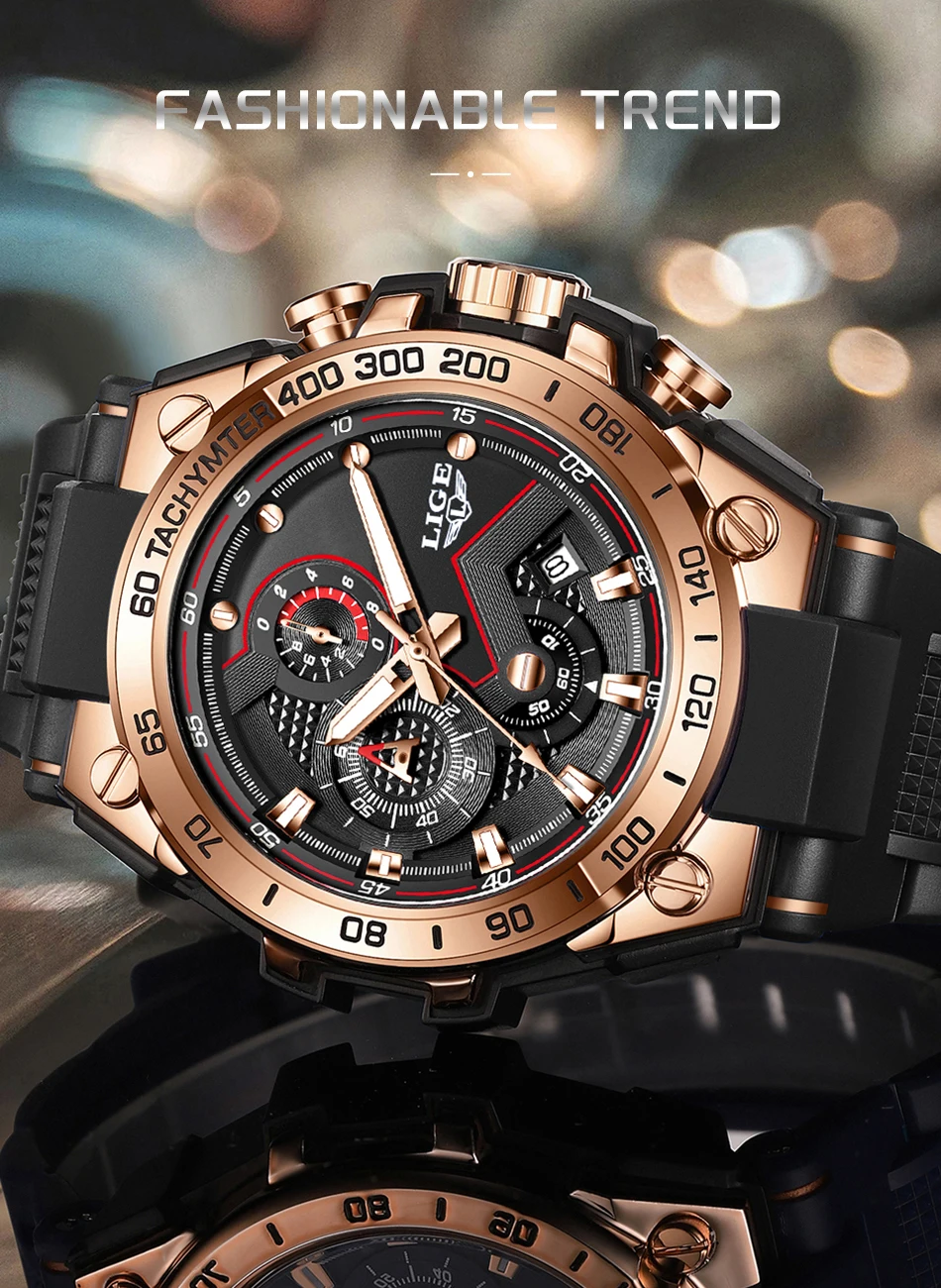 LIGE Luxus Militär Uhr Für Männer Wasserdicht Leucht Silikon Mann Uhr Quarz Hohe Qualität männer Sport Uhren Männlich Uhren – Detail 3