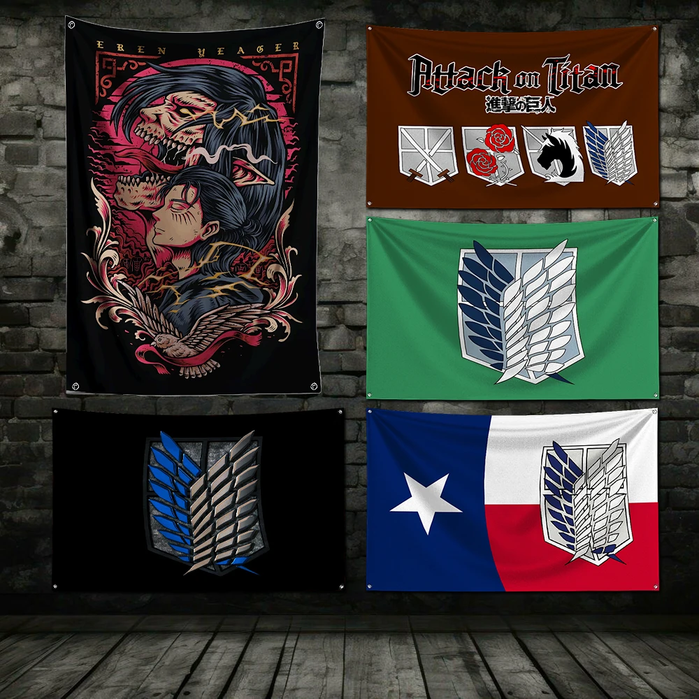 3x5 Ft Anime Attack on Titan Scout Regiment Badge Flag Polyester Digital Printing Banner For Garage or Out door Decoration