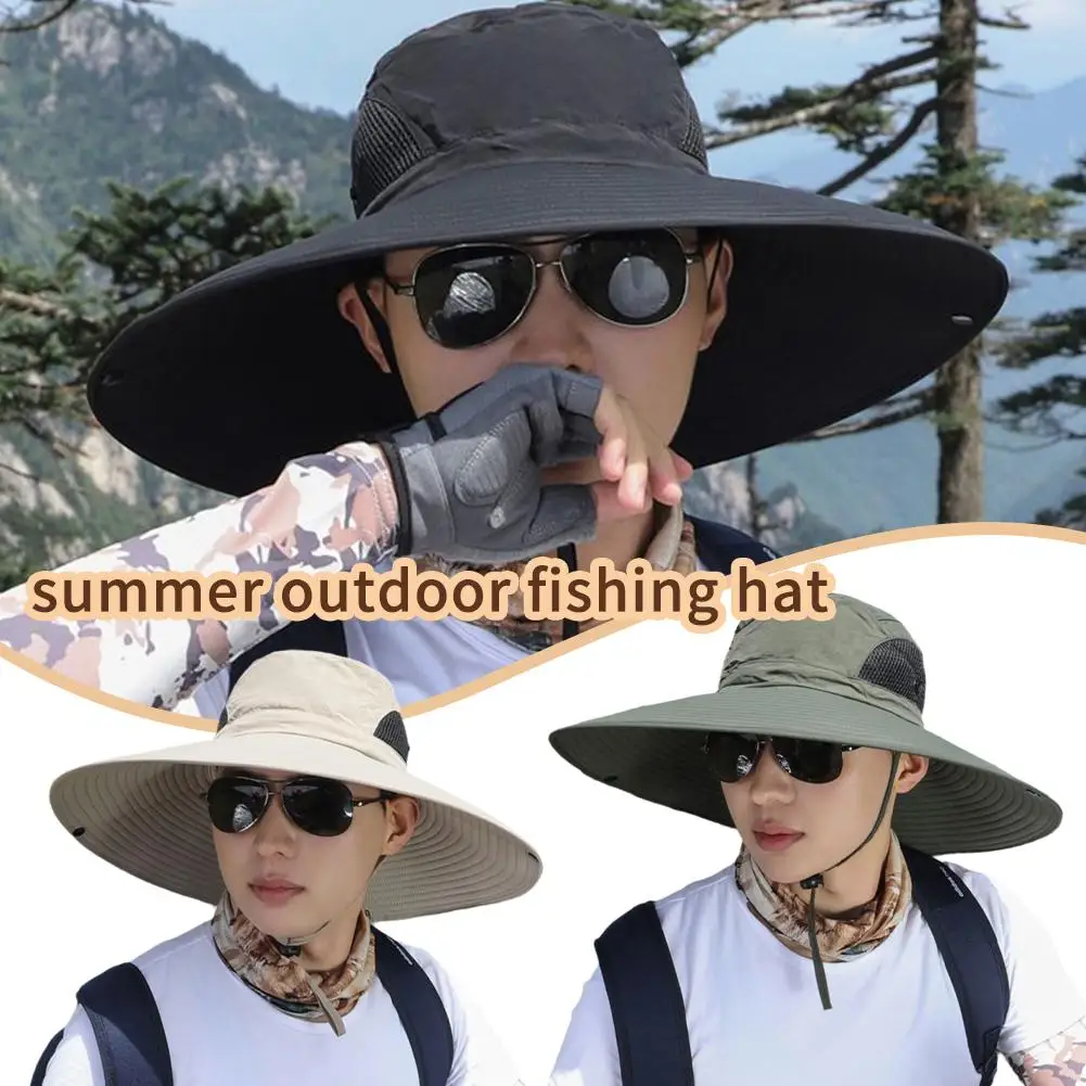 

Large-Brimmed Sun Hat Summer 15cm Men's And Women's Mesh Hat Shade Sun Breathable Outdoor Uv Hat Wide-Brimmed D6I2