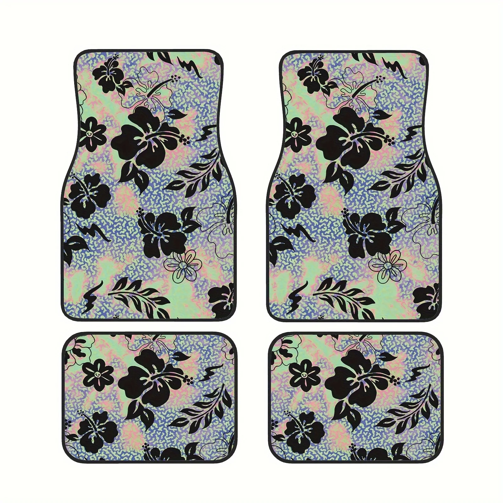 

4pcs Floral Leaf Pattern Car Floor Mats Set, Front& Rear Full Coverage Auto Interior Accessories, Crystal Velvet Vehicles Floor