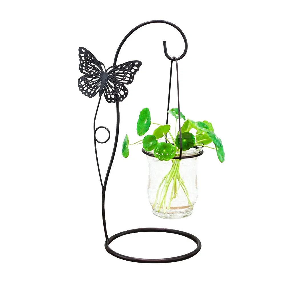 1Pcs Butterfly Water Planting Flower Vase Iron Glass Container Stable Base for Home Office Garden Iron Art Glass Vase