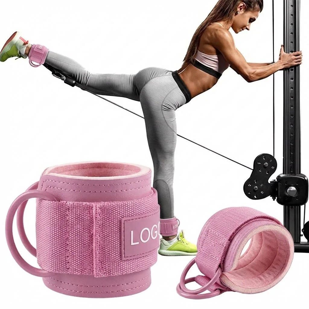 Soft Thick Padding PU Ankle Straps for Glute&Leg Workout,Fitness Adjustable Ankle Cuffs for Resistance Bands&Cable Machine,