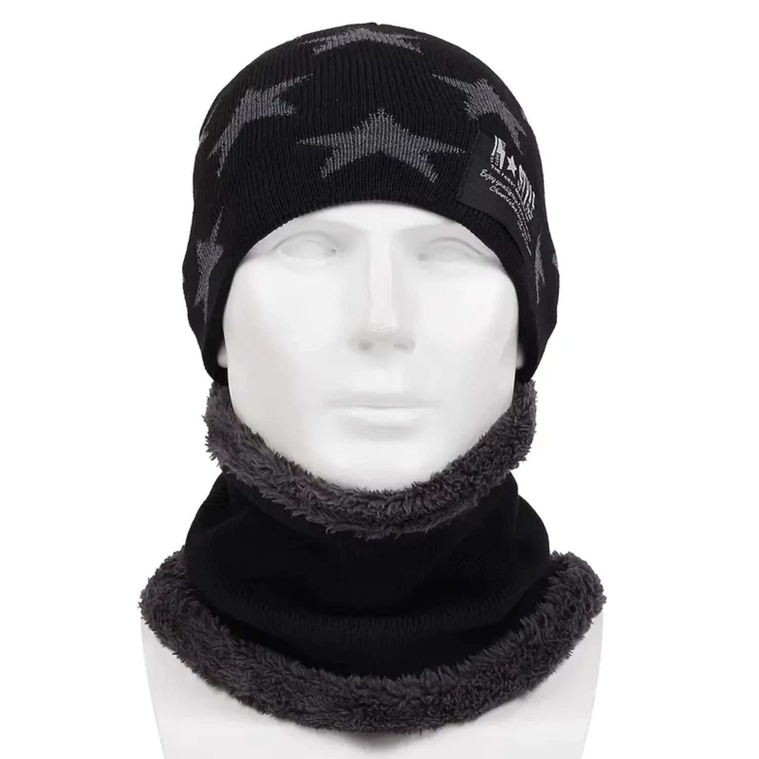 Stylish and Warm Mens Knitted Hat Set with Cozy Fleece Lining for Added Comfort and Protection Against Cold Weather. Perfect fo