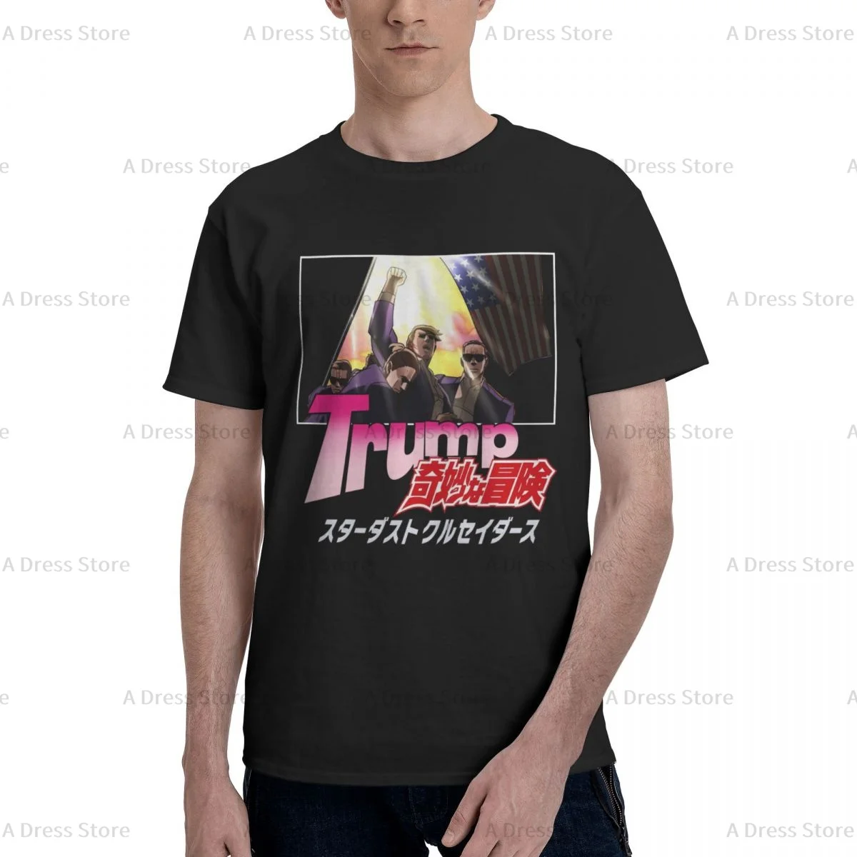 Trump fight Rally Shooter Men's round neck T-shirt,Trump Bizarre Adventure Oversized print Tee Shirt,Casual Large Size Tshirt image 3