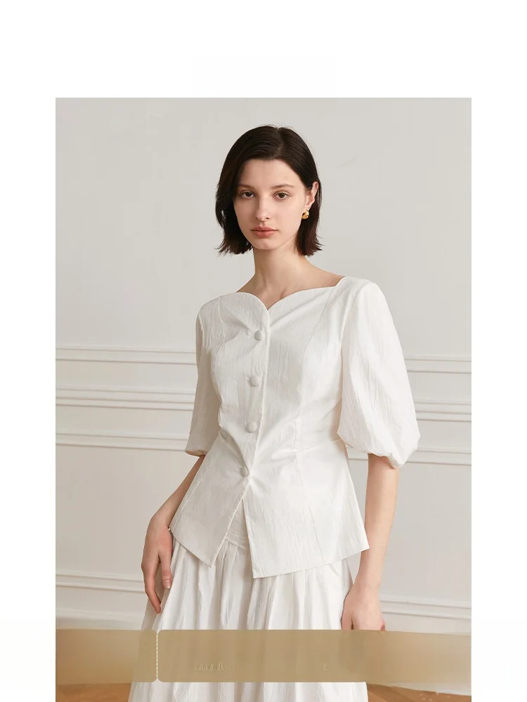 

Original AEL Retro Casual Bubble Sve irt Women Ele White irt Autumn New Sle Amyenjoylife Brand Slim Fit Button D...